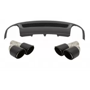 Rear Bumper Valance Air Diffuser suitable for Audi A4 B8 Pre Facelift Limousine Avant (2008-2011) with Carbon Fiber Exhaust Muffler Tips S-Line Design only Standard Bumper