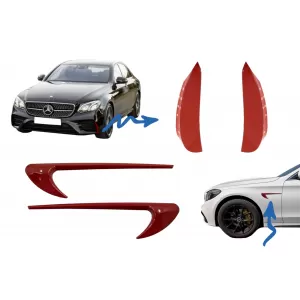 Side Fender Vents Trim Wing with Front Flaps Side Fins Flics suitable for MERCEDES E-Class W213 S213 Red Edition