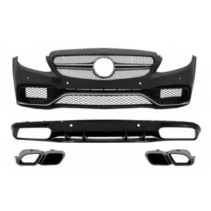 Front Bumper and Rear Bumper Valance Diffuser suitable for Mercedes C-Class C205 A205 Coupe Cabriolet (2014-2019) C63S Design Tips - COFBMBW205AMGRDFS