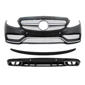 Front Bumper suitable for Mercedes C-Class C205 A205 Coupe Cabriolet (2014-2019) with Rear Bumper Valance Diffuser and Trunk Boot Spoiler C63S Design