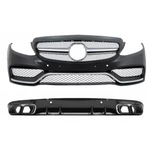 Front Bumper suitable for Mercedes C-Class C205 A205 Coupe Cabriolet (2014-2019) with Rear Bumper Valance Diffuser C63S Design - COFBMBW205AMGRDFB