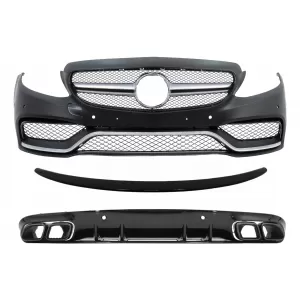 Front Bumper suitable for Mercedes C-Class C205 A205 Coupe Cabriolet (2014-2019) with Trunk Boot Spoiler and Rear Bumper Valance Diffuser C63S Design - COFBMBW205AMGRDTSPB