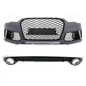 Front Bumper suitable for Audi A6 4G Facelift (2015-2018) and Rear Bumper Valance Diffuser With Exhaust Tips RS6 Design - COFBAUA64GFRSWOGRDRS6