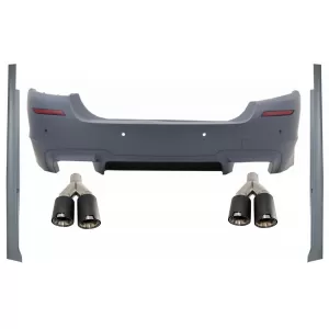 Rear Bumper suitable for BMW 5 Series F10 (2011-2017) with Side Skirts and Dual Twin Exhaust Muffler Tips Carbon Fiber M5 Design