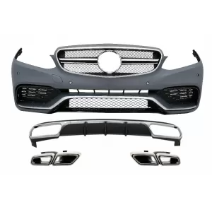Front Bumper with Rear Diffuser and Exhaust Muffler Tips Chrome suitable for Mercedes E-Class W212 Facelift (2013-2016) only Standard Bumper