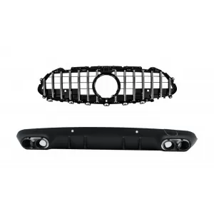 Central Grille with Diffuser and Exhaust Tips Black Suitable for Mercedes CLS-Class C257 (2018-up) GTR CLS53 Design only AMG Line Rear Bumper