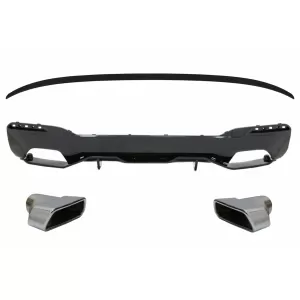 Rear Bumper Diffuser with Exhaust Muffler Tips Chrome and Trunk Boot Spoiler suitable for BMW 5 Series G30 Limousine (2017-2019) M Performance Design