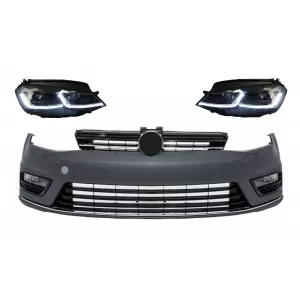 Front Bumper and LED Headlights suitable for VW Golf 7 VII (2012-2017) RHD Facelift G7.5 R Line Look Sequential Dynamic Turning Lights