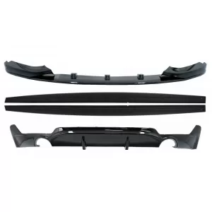 Front Bumper Spoiler Lip suitable for BMW 4 Series F32 F33 F36 Coupe Cabrio Grand Coupe (2013-03.2019) with Side Skirts Add-on Lip Extensions and Rear Bumper Diffuser Twin Double Outlet