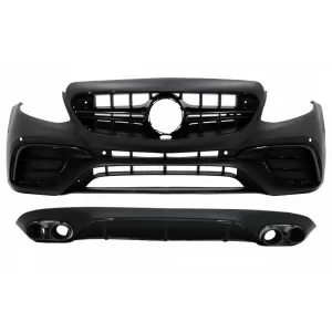 Front Bumper with Diffuser and Exhaust Muffler Tips suitable for Mercedes E-Class C238 A238 (2016-up) E63 Design All Black