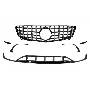 Front Bumper Splitters Fins Aero with Central Grille suitable for Mercedes A-Class W176 Facelift Sport Line (09.2015-2018) Piano Black