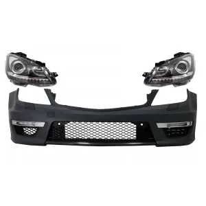 Front Bumper with LED DRL Headlights suitable for Mercedes C-Class W204 (2012-2014) C63 Facelift Bi-Xenon Design