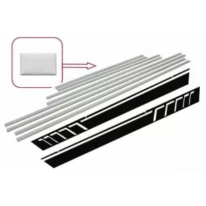 Add On Door Moldings Stripes Brushed Aluminum with Side Decals Sticker Vinyl Black suitable for Mercedes G-Class W463 (1989-2017)