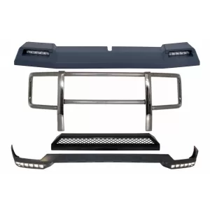 Kit Front BullBar and LED Roof Spoiler with Upper Spoiler Lip and LED DRL Extension suitable for Mercedes G-Class W463 (1989-2018) G63 G65 Design