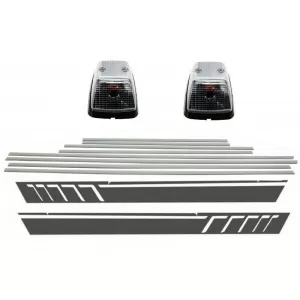 Add On Door Moldings Strips Brushed Aluminum with Side Decals Sticker Vinyl Dark Grey and Turning Lights suitable for MERCEDES G-class W463 (1989-2015)
