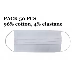 Package of 50 Reusable Mask with Folds 96% Cotton and 4% Elastane 2 Layers Unisex Washable