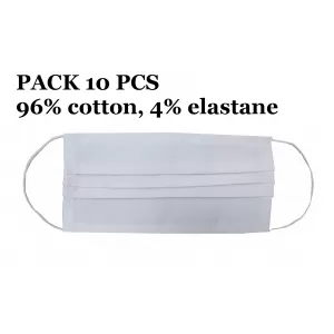 Package of 10 Reusable Mask with Folds 96% Cotton and 4% Elastane 2 Layers Unisex Washable
