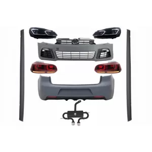 Complete Body Kit suitable for VW Golf VI 6 MK6 (2008-2013) R20 Design with Headlights LED and Taillights Dynamic Turning Light + Complete Exhaust System
