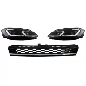 Central Badgeless Grille with LED Headlights Sequential Dynamic Turning Lights suitable for VW Golf 7.5 Facelift (2017-up) GTI Design Chrome