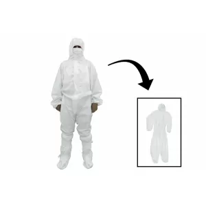 Coverall Overall Dustproof Workwear Jumpsuit Cotton and Polyethylene with Hood Washable size XL, Waterproof, Washable