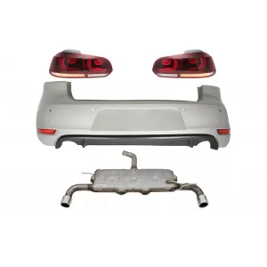 Rear Bumper suitable for VW Golf 6 VI (2008-2012) with Exhaust System and Taillights FULL LED Cherry Red GTI Design
