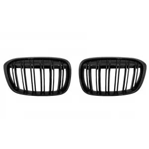 Central Kidney Grilles suitable for BMW X1 SUV F48 Pre-LCI (06.2015-2019) Double Stripe M Design Piano Black