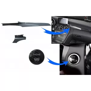 Car Center Console Dashboard Strips Interior Trim with Engine Start Button Cover suitable for Mercedes C-Class W205 (2015-2017) Carbon Fiber Style LHD - COINTRIMW205