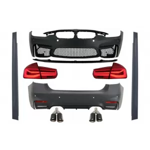 Body Kit with Dual Twin Exhaust Muffler Tips suitable for BMW F30 (2011-2019) and LED Taillights Dynamic Sequential Turning Light EVO II M3 CS Style Without Fog Lamps