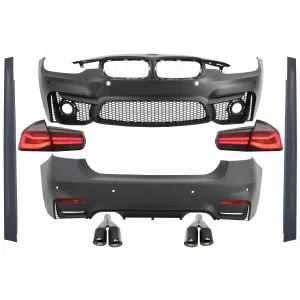 Body Kit suitable for BMW 3 Series F30 (2011-2019) with LED Taillights Dynamic Sequential Turning Light EVO II M3 CS Design with Dual Twin Exhaust Muffler Tips Carbon