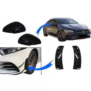Mirror Cover with Side Vents Front Bumper suitable for Mercedes A-Class W177 (05.2018-2022) V177 (09.2018-2022) Night Package Look