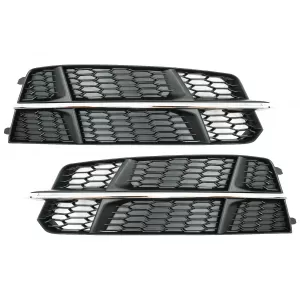 Bumper Lower Grille Covers Side Grilles suitable for Audi A6 C7 4G S-Line Facelift (2015-2018) Black Chrome - SGAUA64GFBWO