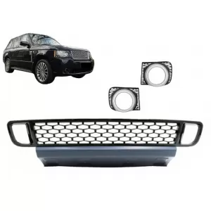 Front Bumper Lower Grille with Fog Lamp Covers suitable for Land Range Rover Vogue III L322 (2010-2012) Autobiography Design Black