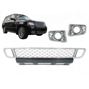 Front Bumper Lower Grille with Fog Lamp Covers suitable for Land Range Rover Vogue III L322 (2010-2012) Autobiography Design Chrome