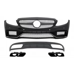 Front Bumper & Diffuser with Muffler Tips Black suitable for Mercedes C-Class W205 S205 (2014-2018) C63 Design