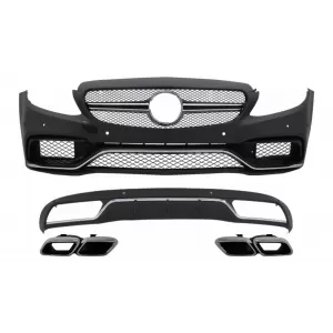 Front Bumper & Diffuser with Muffler Tips Chrome suitable for Mercedes C-Class W205 S205 (2014-2018) C63 Design