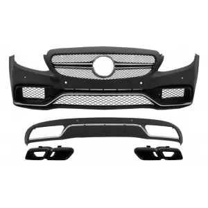 Front Bumper & Diffuser with Muffler Tips suitable for Mercedes C-Class W205 S205 (2014-2018) C63 Design