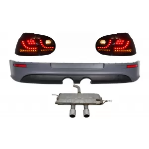 Rear Bumper Extension with Taillights LED Smoke Black and Complet Exhaust System suitable for VW Golf 5 V (2003-2007) R32 Look