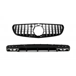 Rear Bumper Air Diffuser with Muffler Tips and Central Grille suitable for Mercedes S-Class C217 Coupe A217 Cabrio (2018-2020) S63 GT-R Design