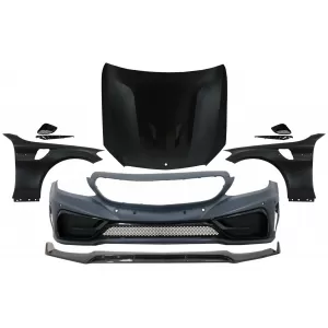 Front Bumper with Lip and Hood Bonnet & Front Fenders Suitable for Mercedes C-Class W205 S205 C205 A205 (2014-2019) GT Design