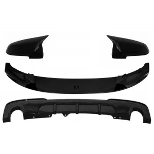 Front Bumper Spoiler Lip with Mirror Covers and Double Outlet Single Exhaust Diffuser suitable for BMW 5 Series F10 F11 Sedan Touring (2015-2017) M-Performance Design