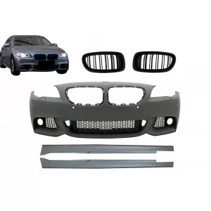 Front Bumper with Side Skirts and Central Grilles Kidney suitable for BMW 5 Series F10 F11 Non LCI (07.2010-2013) Sedan Touring M-Technik Design