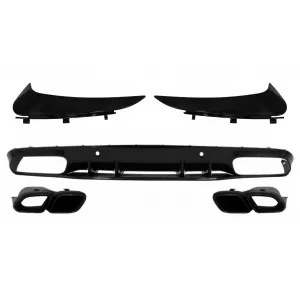Bumper Valance Diffuser with Rear Bumper Flaps suitable for Mercedes C-Class C205 A205 Coupe Cabriolet (2014-2019) Facelift C63S Design All Black - CORBSPMBC205AMGRD
