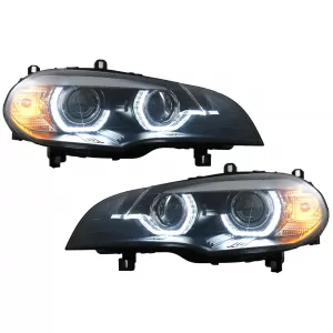 Xenon Headlights Angel Eyes 3D Dual Halo Rims LED DRL suitable for BMW X5 E70 (2007-2010) Black