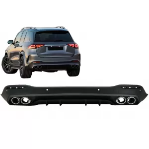 Rear Diffuser with Silver Exhaust Muffler Tips suitable for Mercedes GLE W167 SUV V167 Sport Line (2019-Up) GLE53 Design