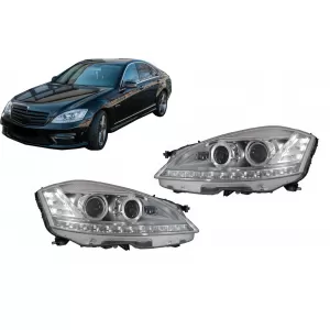 LED Headlights suitable for Mercedes S-Class W221 (2005-2009) Facelift Look with Sequential Dynamic Turning Lights