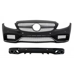 Front Bumper with Diffuser Double Outlet and Exhaust Tips suitable for Mercedes C-Class C205 Coupe A205 Cabriolet (2014-2019) C63 Design