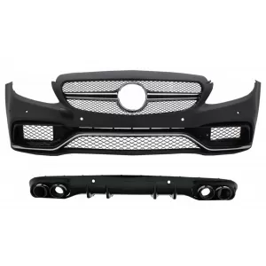 Front Bumper with Diffuser Double Outlet and Exhaust Tips suitable for Mercedes C-Class C205 Coupe A205 Cabriolet (2014-2019) C63 Design - COFBMBW205AMGRDB