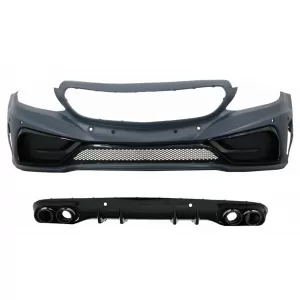 Front Bumper with Diffuser Double Outlet and Exhaust Tips suitable for Mercedes C-Class A205 Cabriolet C205 Coupe (2014-2019)