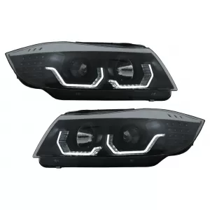 3D LED Angel Eyes Headlights suitable for BMW 3 Series E90 Limousine E91 Touring (03.2005-08.2008) LHD Black