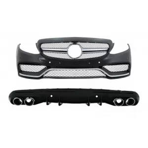 Front Bumper with Diffuser and Exhaust Muffler Tips suitable for Mercedes C-Class W205 Sedan S205 Estate (2014-2020) C63 Design - COFBMBW205AMG43